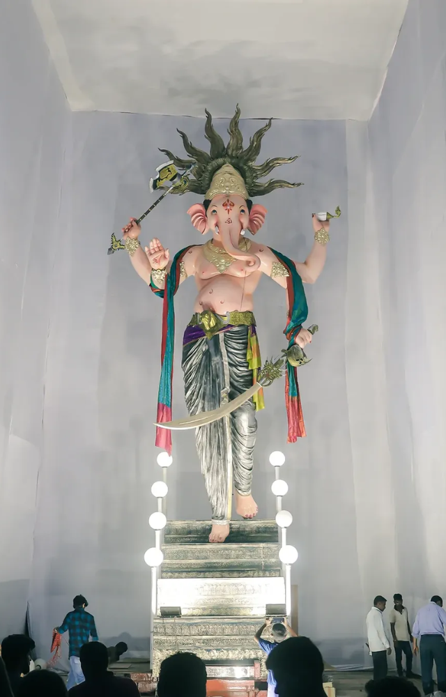 Standing tall at 47ft, this is one of the tallest Ganpati idols in Mumbai this year.